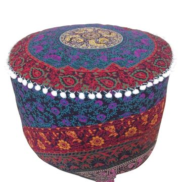 Rugsville Bohemian Mandala Fine Cotton Ottoman Pouf Cover 14 x 24 Inch