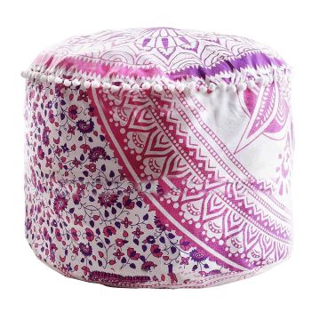 Rugsville Bohemian Mandala White Fine Cotton Ottoman Pouf Cover 14 x 24 Inch