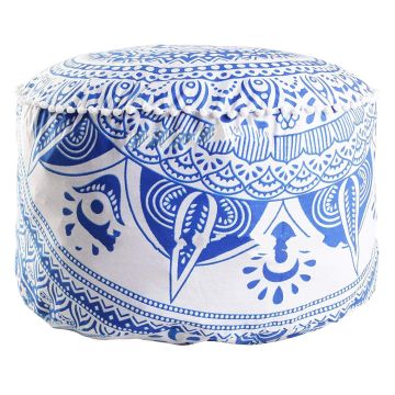 Rugsville Bohemian Mandala White Fine Cotton Ottoman Pouf Cover 14 x 24 Inch