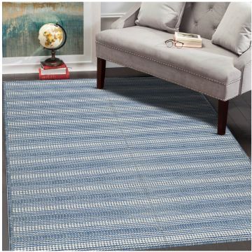 Dicembre Modern Stripe Blue Handmade Wool Carpet 63004