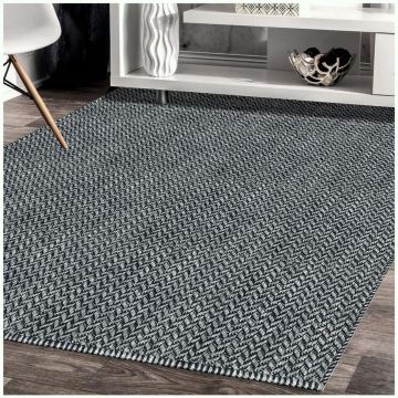 Duran Modern Geometric Blue Handmade Wool Carpet 63014