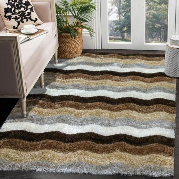 Rugsville Caroline Contemporary Stripe Multi Handmade Shag Carpet  63304