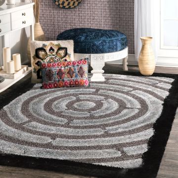 Rugsville Ena Contemporary Abstract Gray Handmade Shag Carpet  63306