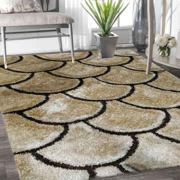 Rugsville Samaira Contemporary Abstract Gold Handmade Shag Carpet  63310