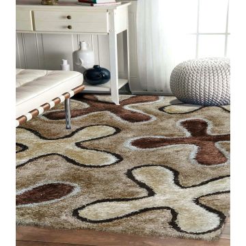 Rugsville Afroza Contemporary Abstract Ivory Handmade Shag Carpet  63312