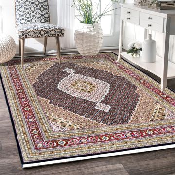 Rugsville Chloe Tabriz Oriental Black Hand Knotted Wool Persian Carpet 63314