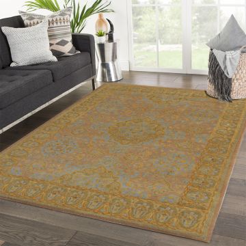 Rugsville Beige Blue Oriental Hand Knotted Persian Carpet 63354