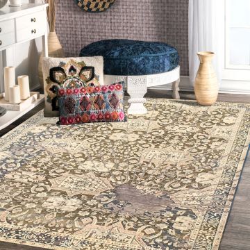 Rugsville Oxidye Floral Multi Wool Silk Designer Persian Carpet 63382 