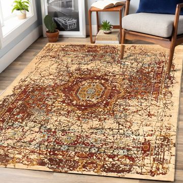 Rugsville Oxidye Ivory Brown Wool Silk Designer Persian Carpet 63383