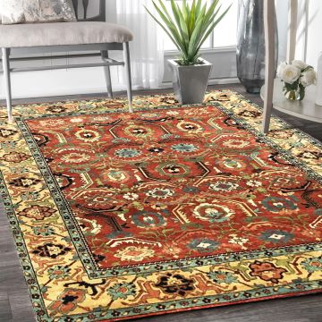 Rugsville Classic Serapi Floral Red & Rust Wool Persian Carpet 9' x 12'