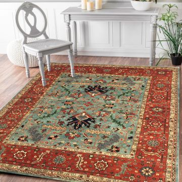Rugsville Classic Serapi Floral Green Wool Persian Carpet 9' x 12'
