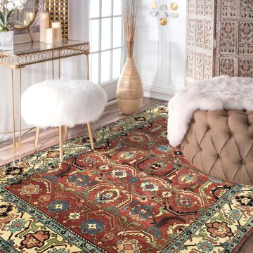 Rugsville Classic Serapi Floral Red & Rust Wool Persian Carpet 9' x 12'