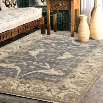 Rugsville Oushaks Traditional Floral Brown Wool Persian Carpet 63405