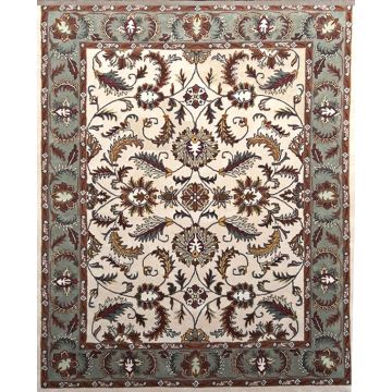  Liona Traditional Floral Beige Wool Handmade Persian Carpet 8' x 10'