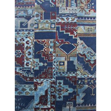 Sadie Southwestern Geometric Blue Overdyed Handmade Carpet 5' x 8'