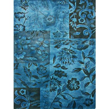 Piper Modern Floral Blue Overdyed Handmade Carpet 5' x 8'