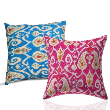 Rugsville Assorted Kantha Ikat Cotton Pillow Cover 16" x 16"2 Pc Set