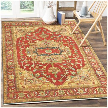 Rugsville Red Antique Serapi Crafted Wool Hand Knotted Wool Carpet 10965