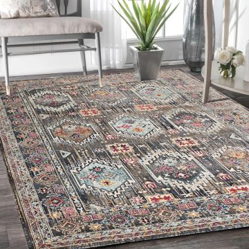 Rugsville Behrem Bohemian Tribal Gray Persian Carpet 5'3" x 7'6"