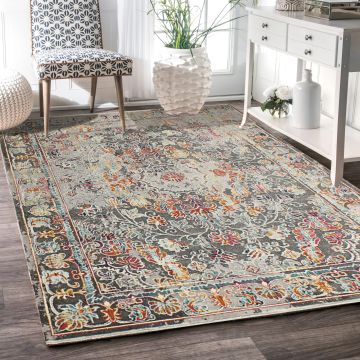 Rugsville Cahil Gray Floral Designer Persian Carpet 5'3" x 7'6"