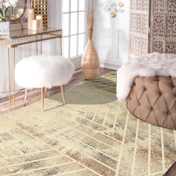 Rugsville Ender Beige Graphic Modern Carpet 5'3" x 7'6"