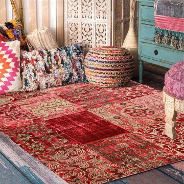 Rugsville Hakan Red & Rust Patchwork Modern Carpet 5'3" x 7'4"