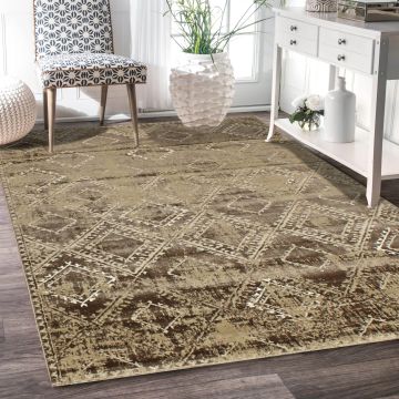Halil Brown  Turkish Graphic Modern Carpet 4'2" x 6'2"