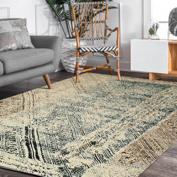 Rugsville Hidir Blue Beige Graphic Modern Carpet 5' x 7'7"