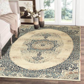 Rugsville Ana Medallion Ivory Gray Persian Carpet 5' x 7'7"