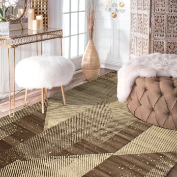 Rugsville Aenedleah Brown Geometric Modern Carpet 5'1" x 7'8"