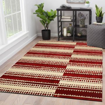 Rugsville Ahmet Red & Rust Stripe Modern Carpet 5'1" x 7'8"