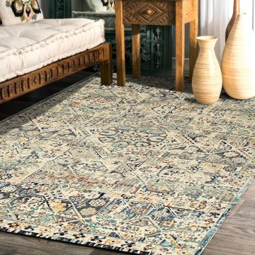 Rugsville Disler Transitional Ivory Geometric Designer Persian Carpet 5'3" x 7'6"
