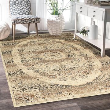 Rugsville Aagha Medallian Beige Designer Persian Carpet 5'1" x 7'6"