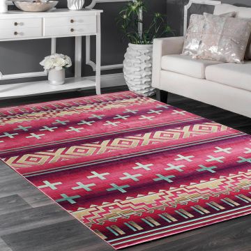 Rugsville Aaghaa Bohemian Pink & Purple Geometric Tribal Carpet 5'3" x 7'6"