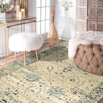 Rugsville Afshin Vintage Ivory Floral Persian Carpet 5'6" x 7'6"