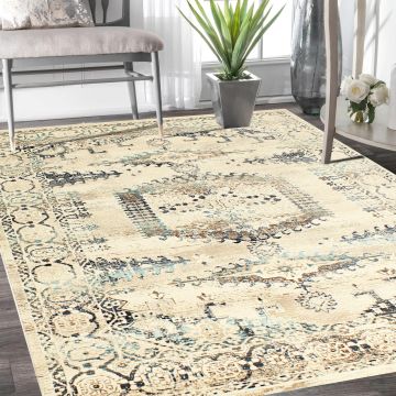 Rugsville Agin Vintage Ivory Oriental Tribal Carpet 5' x 7'7"