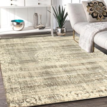 Rugsville Aimal Vintage Ivory Graphic Persian Carpet 5' x 7'8"