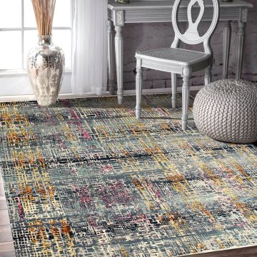 Rugsville Asuman Blue Graphic Modern Carpet 5'3" x 7'6"