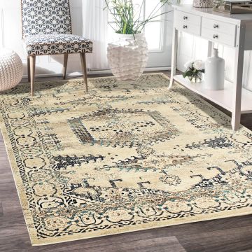 Rugsville Ataa Tribal Ivory Oriental Persian Carpet 5'4" x 7'7"
