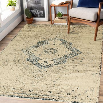 Rugsville Mart Vintage Ivory Floral Persian Carpet 5'1" x 7'6"