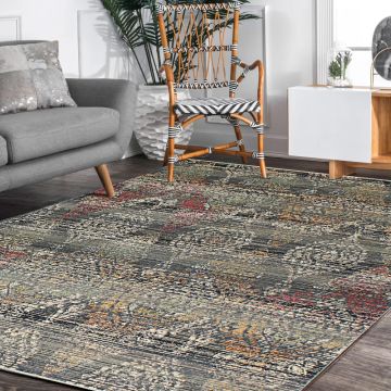 Rugsville Zebulon Gray Floral Vintage Transitional Carpet 5'3" x 7'6"