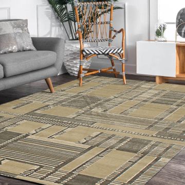 Rugsville Zaylee Beige Gray Graphic Modern Carpet 5'1" x 7'7"