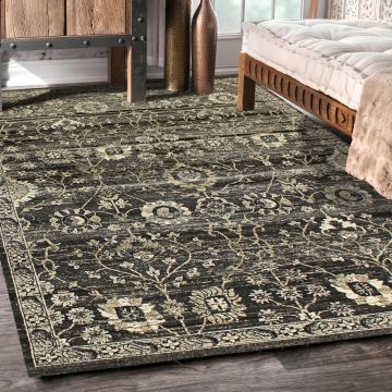 Rugsville Yigal Traditional Black Floral Persian Carpet 5'7" x 7'7"