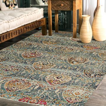 Rugsville Weylyn Blue Floral Vintage Transitional Carpet 5'3" x 7'7"