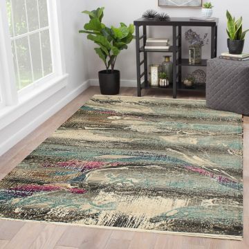 Rugsville Ulani Blue Abstract Modern Carpet 5'7" x 7'8"