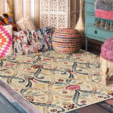 Rugsville Tobin Vintage Beige Floral Transitional Carpet 5'4" x 7'6"
