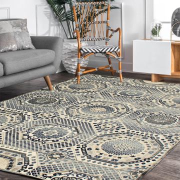 Rugsville Mercer Navy Floral Vintage Carpet 5'3" x 7'7"