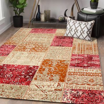 Rugsville Meilani Pink Patchwork Modern Carpet 5'1" x 7'4"