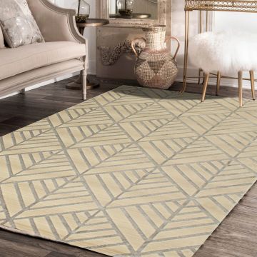 Rugsville June Geometric Ivory Modern Carpet 5'4" x 7'4"