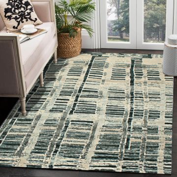 Rugsville Liberty Graphic Blue Modern Carpet 5'1" x 7'6"